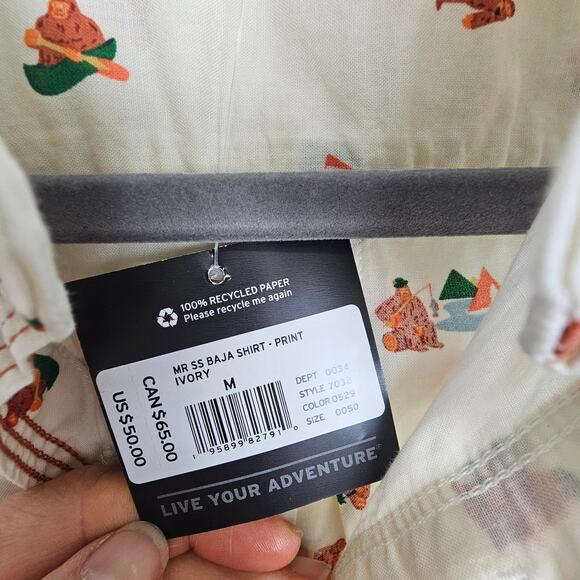 NEW Eddie Bauer Mr Short Sleeve Baja Shirt Class Fit Big Foot Print Men M Ivory - Picture 7 of 9